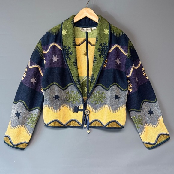 Flashback Jackets & Blazers - Flashback Vintage Woven Tapestry Jacket‎ Womens Large Cotton Snowflake Celestial